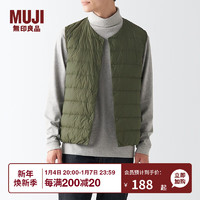 MUJI 無印良品 无印良品 MUJI 男式 便携式 无领 羽绒背心 ADD01C2A 羽绒马甲 烟熏绿色 XL