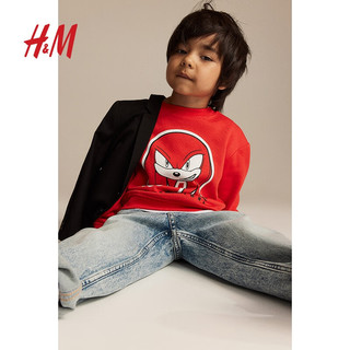 H&M 童装男童卫衣卡通刺猬索尼克印花圆领长袖套衫1117455 红色/刺猬索尼克 130/64