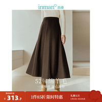 茵曼（INMAN）羊毛呢半身裙冬女装小个子百褶A字裙子 暗咖啡 L