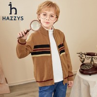 HAZZYS 哈吉斯 男童半高领针织开衫 棕驼色