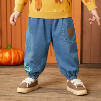 懿琪宝贝 男童牛仔裤春秋季婴儿屁屁裤春秋款休闲加绒裤宝宝大pp裤 蓝色 80cm