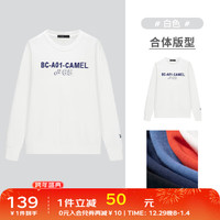 骆驼 CAMEL无帽圆领卫衣男士印花透气休闲运动百搭长袖T恤春秋季 白色，男 XXL