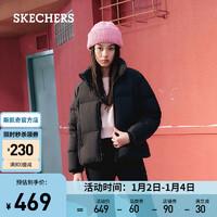 斯凯奇（Skechers）羽绒服女子秋冬时尚气质轻薄保暖短款小个子百搭休闲外套 碳黑/0018 XXL