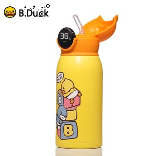 B.Duck 小黄鸭儿童智能保温壶650ml 轻触数字显温保温杯双盖创意水杯316L不锈钢保温水壶含吸管盖+直饮盖+背带 650mL