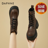 DAPHNE 达芙妮 英伦风靴子女马丁靴2023百搭秋冬内增高女鞋高跟短靴直筒靴