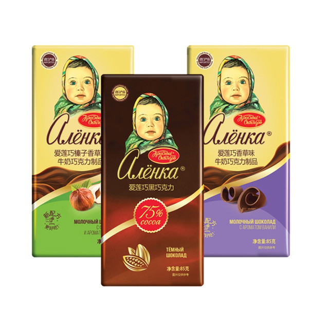 Alenka chocolate Alionka 爱莲巧 冷链发货Alionka/爱莲巧俄罗斯大头娃娃巧克力75%黑巧克力85g 85g×1块 盒装