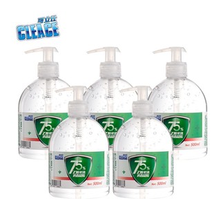 可立仕（cleace）75%酒精免洗洗手液500ml*5瓶 乙醇免水酒精消毒凝胶居家办公学校