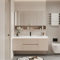 柜之阁 奶油风浴室柜 60CM普通镜柜+感应的主柜