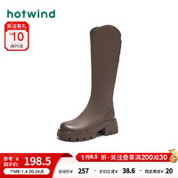 hotwind 热风 2023年秋冬新款女士丝袜骑士靴棕色长筒靴显瘦高筒靴女靴子 02棕色（温暖绒里3841） 37