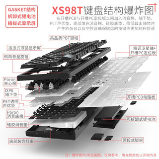 HELLO GANSS XS75T/98T客制化三模机械键盘低延迟超省电翻转屏gasket结构热插拔 XS 98T柑橘黄 KTT 月季粉轴 纯POM轴 线性轴 拼色