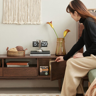原始原素实木电视柜北欧现代简约小户型1.5米黑胡桃色客厅橡木储物地柜