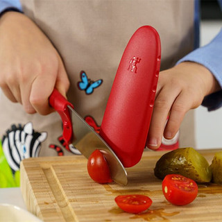 双立人（ZWILLING） 德国儿童厨刀带刀套护手防割多用蔬菜水果刀不锈钢 礼盒装-红色