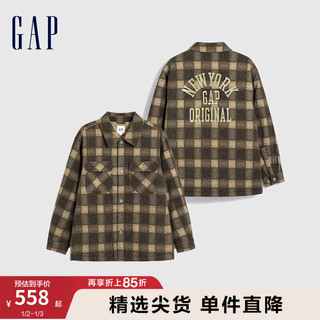 Gap男装冬季2023LOGO格纹拼接夹棉夹克840915宽松廓形外套 棕色格纹 185/108A(XXXL)亚洲尺码