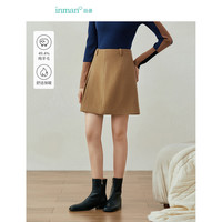 茵曼（INMAN）叠褶开叉半身裙女装A字显瘦短裙 咖色 S