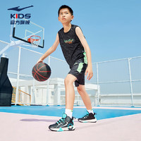 ERKE 鸿星尔克 男童中大童训练服套装儿童运动篮球无袖套装正黑160
