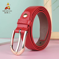 稻草人(MEXICAN)皮带女针扣简约时尚二层牛皮裤带女式腰带女装饰韩版潮 红色【60538】
