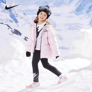 NIKE耐克童装女童短款羽绒服23冬季连帽防风加绒内里加厚保暖面包服 樱花粉 155/72(L)