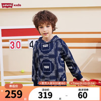 Levi's 李维斯童装男女童纯棉连帽卫衣2024春秋320克毛圈满印儿童上衣 深靛蓝 120/60
