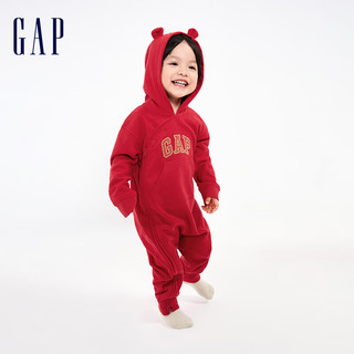 Gap婴儿冬季2023LOGO法式圈织软连体衣855734儿童装连体爬服 红色 59cm(0-3月) 亚洲尺码