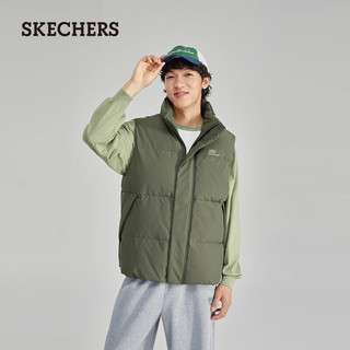 斯凯奇（Skechers）秋冬羽绒马甲黑色男女同款立领宽松百搭舒服休闲背心 雀仔石绿/01DN XS