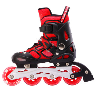 美洲狮（COUGAR）轮滑鞋儿童闪光溜冰鞋男女滑冰旱冰鞋女轮滑鞋男童 黑红单闪单鞋 L(可调37-41码)