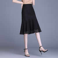 欧偲麦 鱼尾裙半身裙女裙子蕾丝高级感一步包臀裙 5521 黑色 XL/2尺2-29码