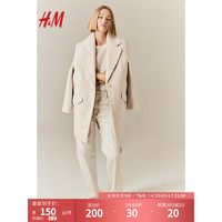 H&M 女装毛呢外套长袖时尚休闲斜纹布大衣1170806 自然白 170/104A