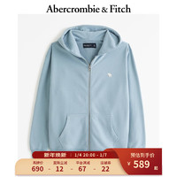 ABERCROMBIE & FITCH男女同款 美式小麋鹿休闲秋冬拉链开襟连帽衫卫衣 355496-1 浅蓝色 S (175/92A)