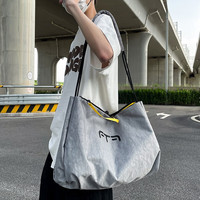 布兰奴旅行包包女短途包男潮牌个性单肩斜挎包休闲大容量 灰配黄 大包