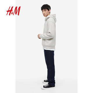 H&M 男装卫衣冬季保暖加绒舒适简约纯色柔软连帽长袖上衣0970819 黑色 175/108A