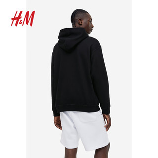 H&M 男装卫衣冬季保暖加绒舒适简约纯色柔软连帽长袖上衣0970819 黑色 175/108A