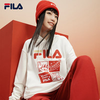 FILA【张艺兴同款】斐乐情侣连帽卫衣男女装2024春龘龘龙宽松长袖上衣 云菇白-WT 190/112B/XXXXL