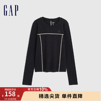 Gap女装冬季2023LOGO紧身圆领长袖T恤836104运动休闲上衣 黑色 165/84A(M)亚洲尺码