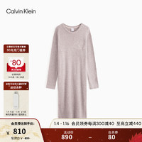 Calvin Klein内衣女士舒适雪尼尔绒刺绣开衩美拉德家居睡裙QS7160 5ZT-杏子灰 M