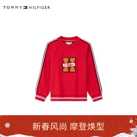 TOMMY HILFIGER【龙年系列】 24早春童装女学院拼色刺绣圆领卫衣TH2412090 红色104 5/110cm