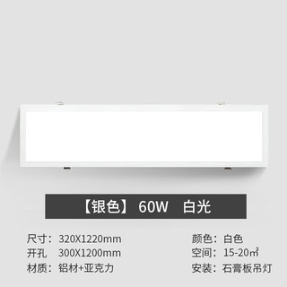 HDled平板灯 嵌入式弹簧卡扣面板灯石膏板吸顶灯300×1200 60W 白光 LED 正方形 10-20㎡(含) 冷光（5000K以上） 办公楼走廊卫浴 50-100W(含)