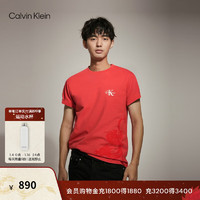 卡尔文·克莱恩 Calvin Klein Jeans24春男女新年红印花纯棉短袖T恤J400358 XAT-胭脂红 L