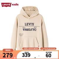 Levi's 李维斯童装男童连帽加绒卫衣2023冬季摇粒绒保暖儿童上衣 浅卡其色 1