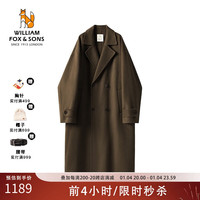 William fox&sons重磅AO毛精纺初剪100%绵羊毛过膝长款气质oversize双排扣羊毛大衣 咖色 180/XL