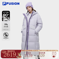 FILA FUSION斐乐潮牌长款羽绒服女时尚休闲连帽外套 蔓藤紫-PU 160/80A/S