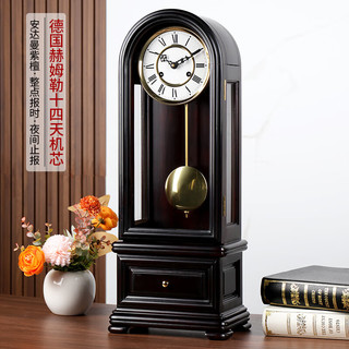 汉时（Hense）实木机械座钟客厅欧式复古时钟桌面打点老式上发条报时钟表HD30 酸枝色