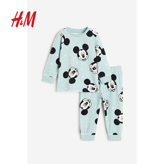 H&M【迪士尼系列】童装女婴圣诞丝绒睡衣套装1189013 绿松石色/米奇老鼠 66/44