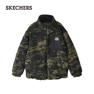 斯凯奇（Skechers）羽绒服男女秋冬季保暖三防百搭时尚摇粒绒双面穿羽绒外套 碳黑/0018 XS