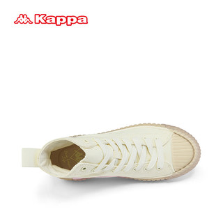 KAPPA卡帕经典帆布鞋子女鞋休闲百搭板鞋高帮厚底显高小白鞋 冬日白 38