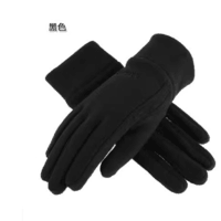新术 抓绒户外运动加厚保暖手套男女士冬季骑车手套可爱情侣加绒质手套 黑色