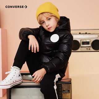 匡威（Converse）儿童装男童羽绒服秋冬防风保暖外套中大童轻薄小女孩连帽上衣 正黑色 150/72(M)