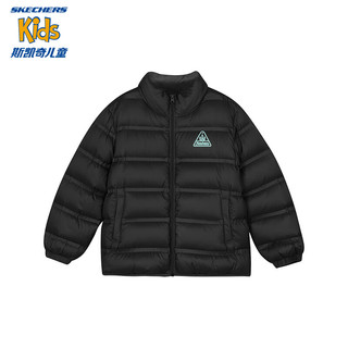 SKECHERS 斯凯奇 岚霖系列梭织短款羽绒外套保暖户外服L423G116 碳黑/0018 140cm