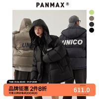 潘·麦克斯（PANMAX）PANMAX大码男装美式休闲潮流宽立领拆卸帽印花厚款羽绒服男女加肥 黑色 4XL