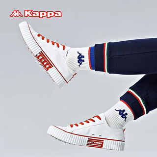 Kappa 卡帕 经典帆布鞋单鞋子女鞋男女同款休闲鞋厚底串标小白鞋 韩国白 39