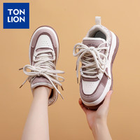 TONLION 唐狮 鞋子女鞋冬季休闲小白鞋女士增高板鞋德训鞋女款 白紫 40码